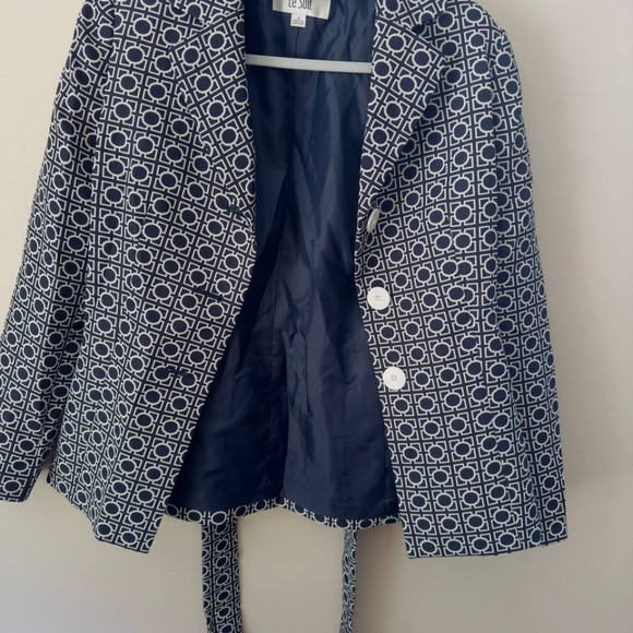 Le Suit Blazer Jacket Womens Size 4 Blue White - Picture 2 of 15